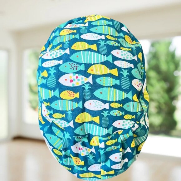 PREMIUM Fish and Pineapple~ Euro Style Scrub Cap, Unisex Nurse Cap, Vet,PA,CNA - Picture 2 of 3